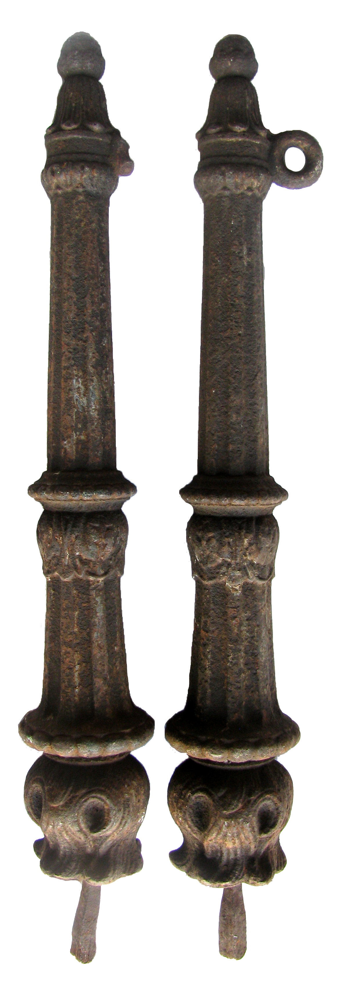 19th C. French Iron Fence Posts, Pair