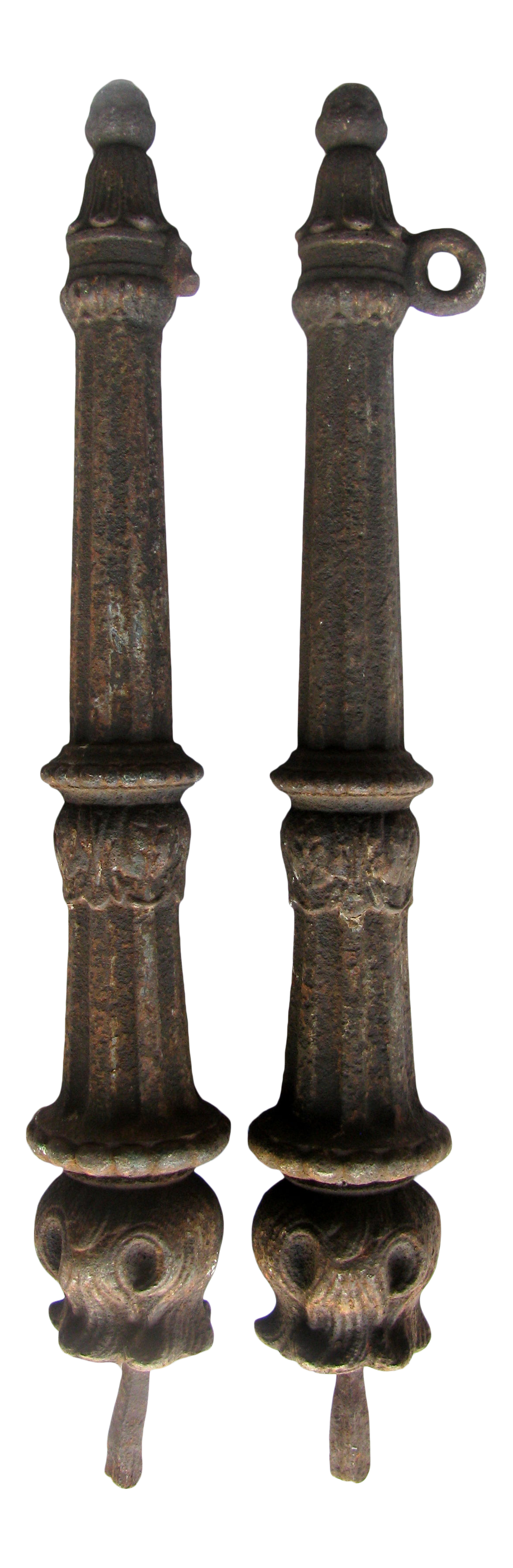 19th C. French Iron Fence Posts, Pair