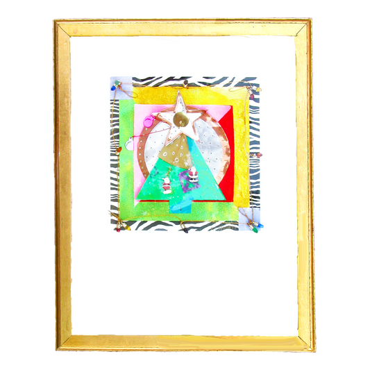 1999 "Two Santas" Folk Art Mixed-Media Collage by Kathleen Stovall, Framed