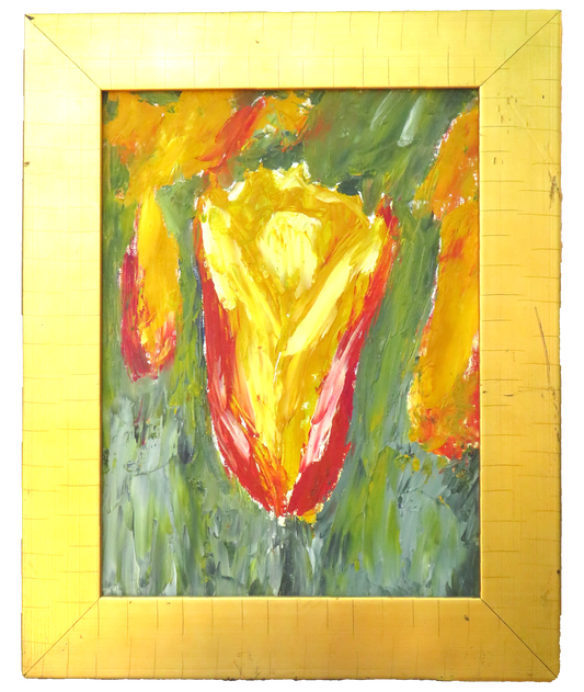 Abstract Tulip Painting in Gold Frame