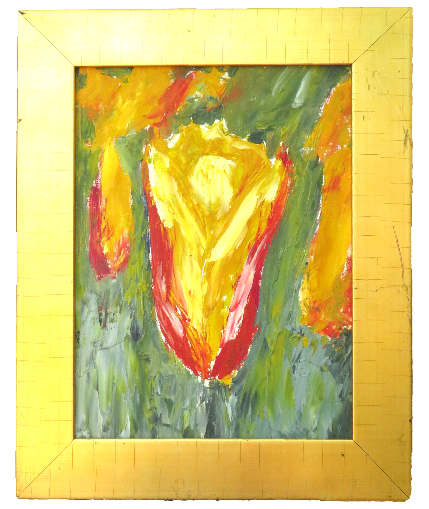 Abstract Tulip Painting in Gold Frame