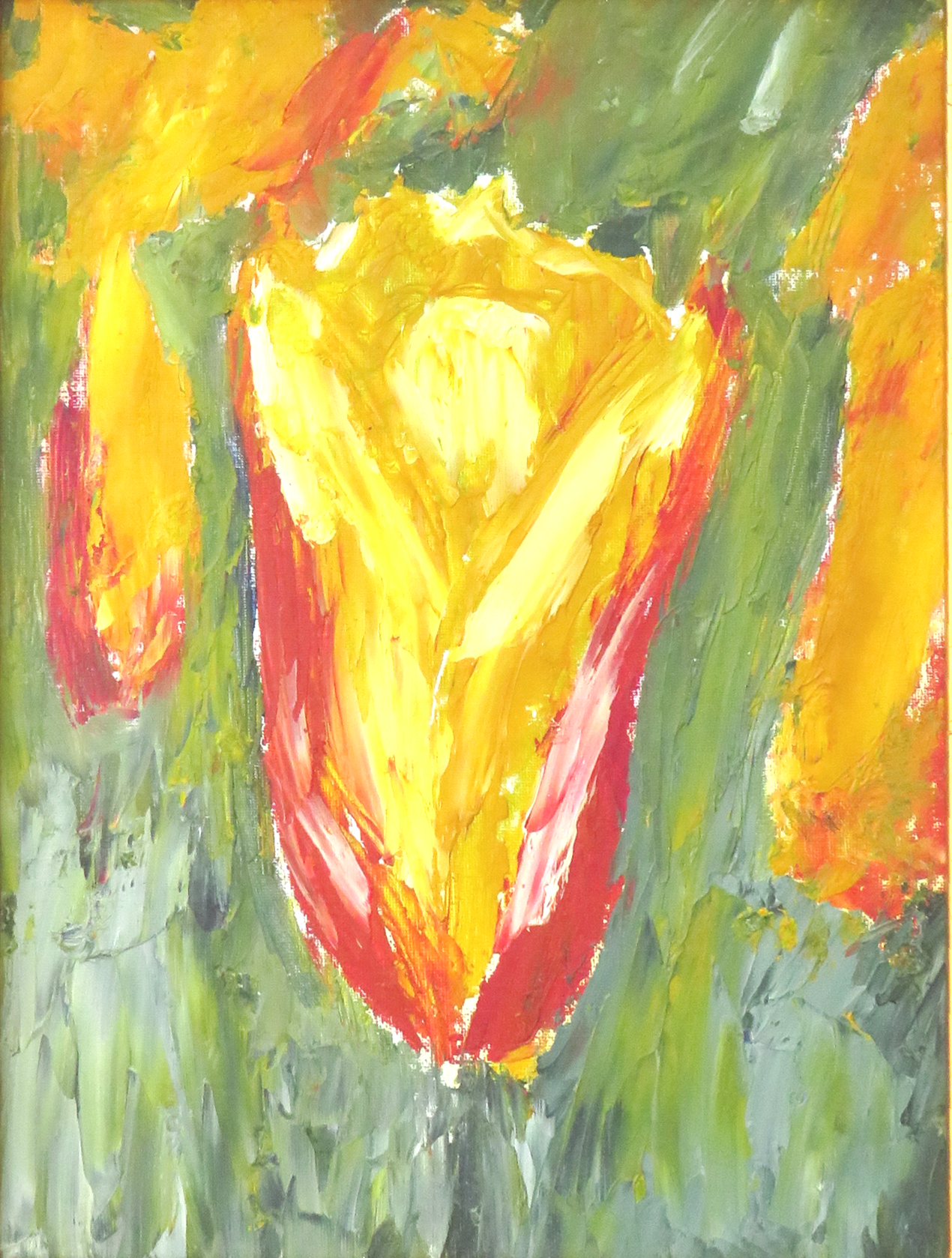 Abstract Tulip Painting in Gold Frame