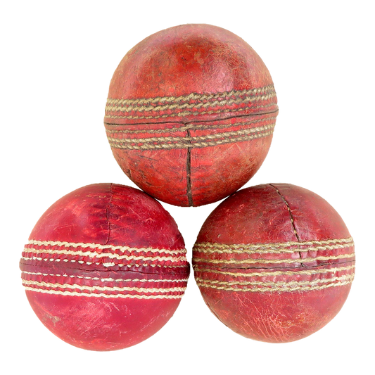 Antique English Leather Hand-Stitched Cricket Ball Collection, Set of 3