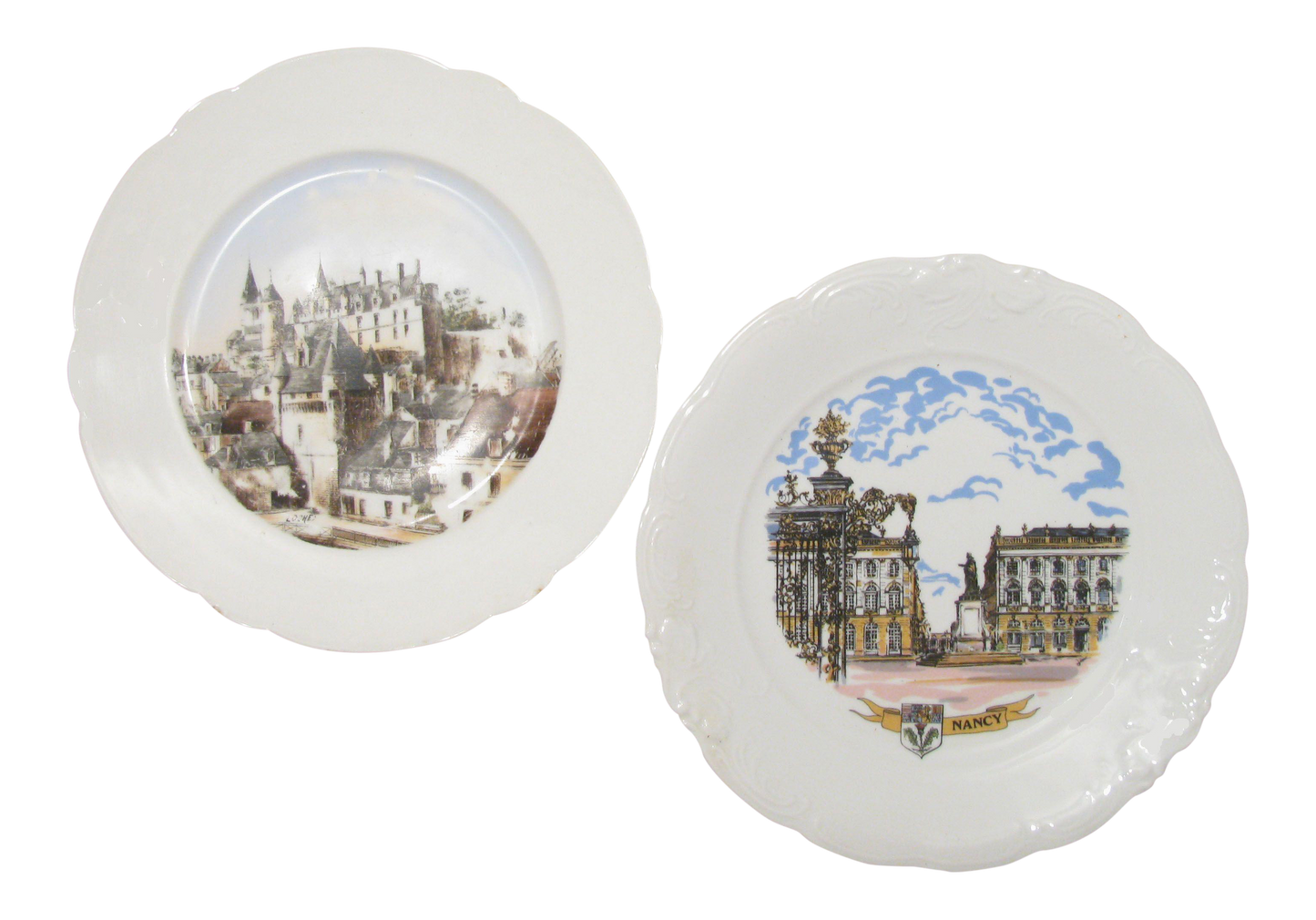 Antique French Chateaux Transferware Plates - a Pair