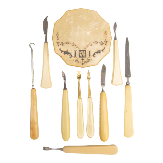 Antique French Ivory & Celluloid Vanity Collection, Set of 10