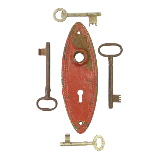 Antique French Keys & Escutcheon Plate, Set of 5
