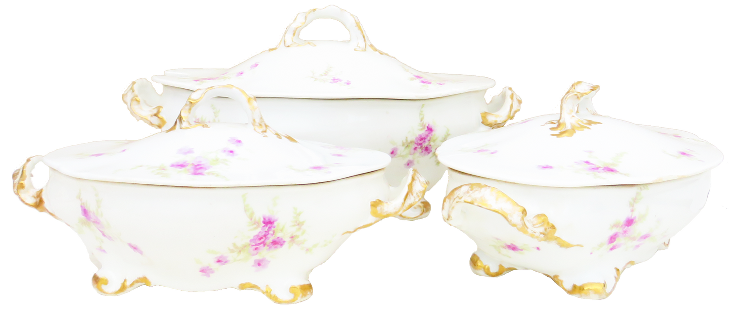 Antique French Limoges Porcelain China, 12 Pl. Settings + Serving, 95 Pieces