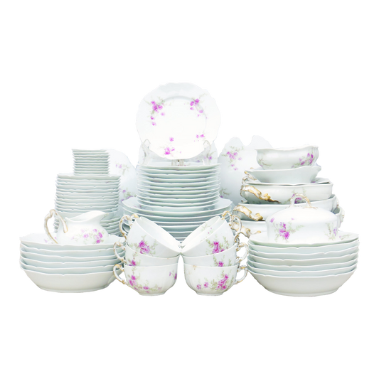 Antique French Limoges Porcelain China, 12 Pl. Settings + Serving, 95 Pieces