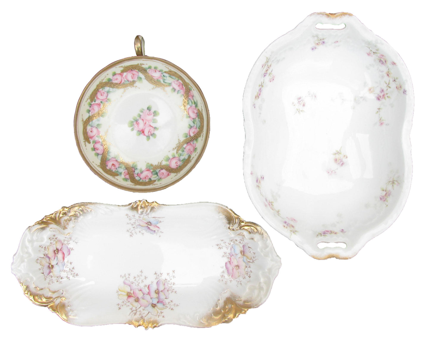 Antique Haviland & Continental Limoges Porcelain Serving Pieces, Set of 3