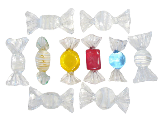 Clear & Colorful Murano Art Glass Candies, Set of 10