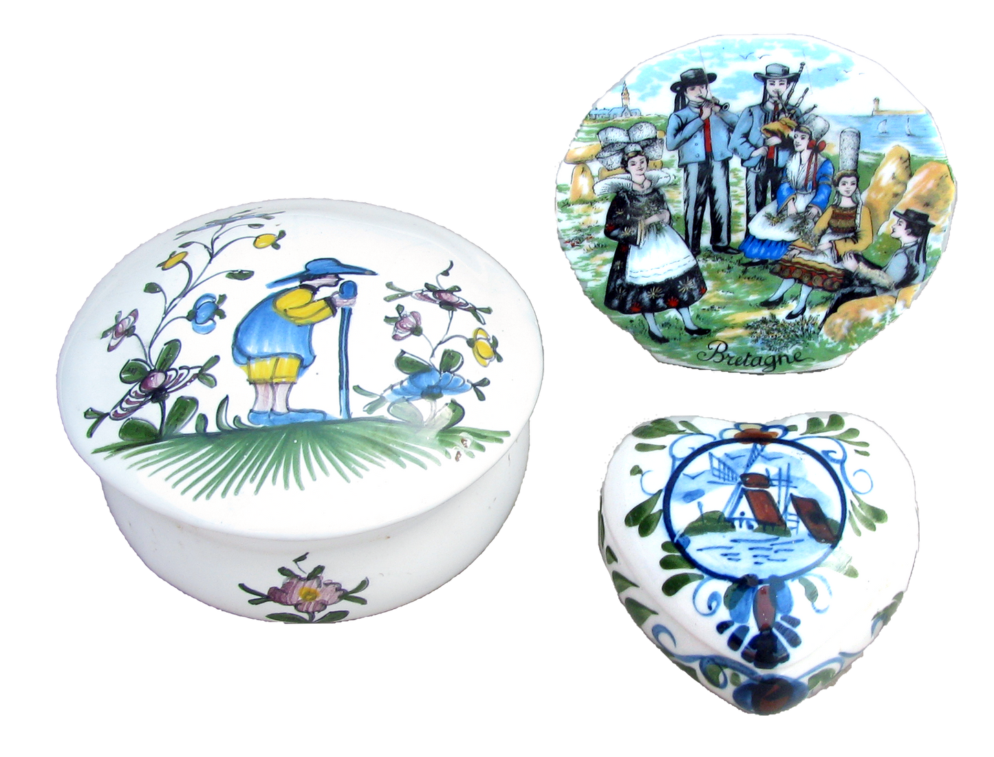 Collection of French Quimper & Dutch Delft Style Pottery, Set of 3