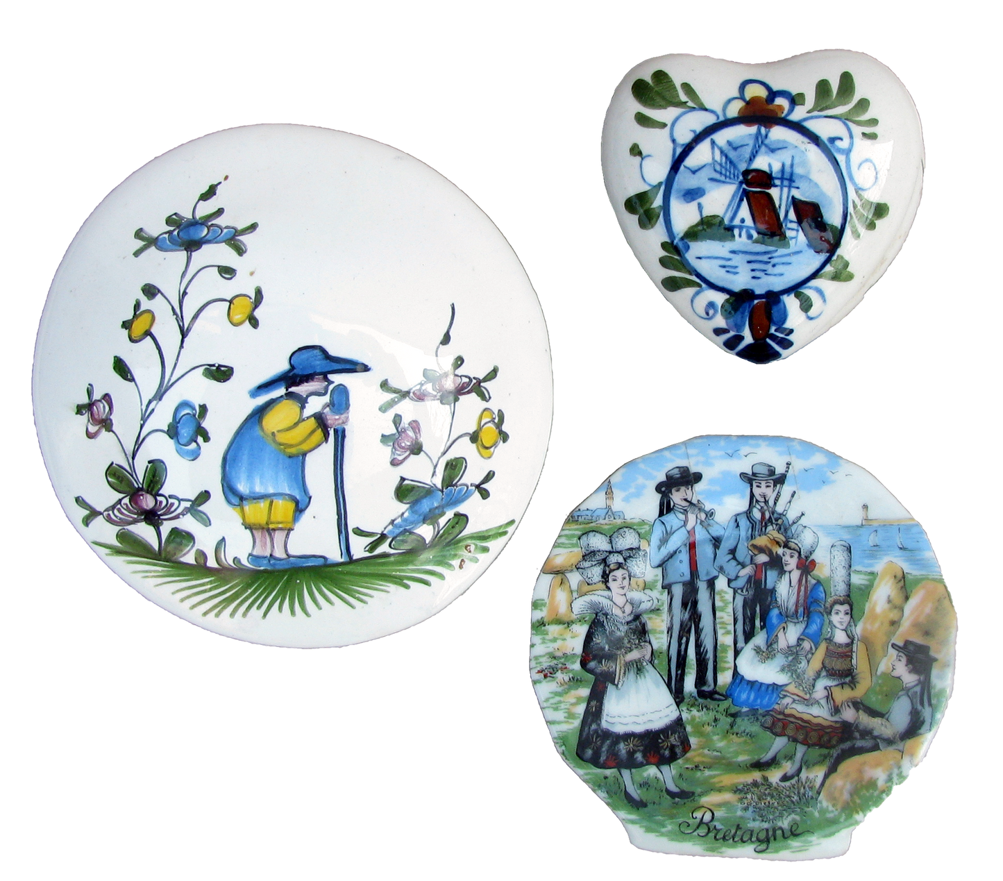 Collection of French Quimper & Dutch Delft Style Pottery, Set of 3