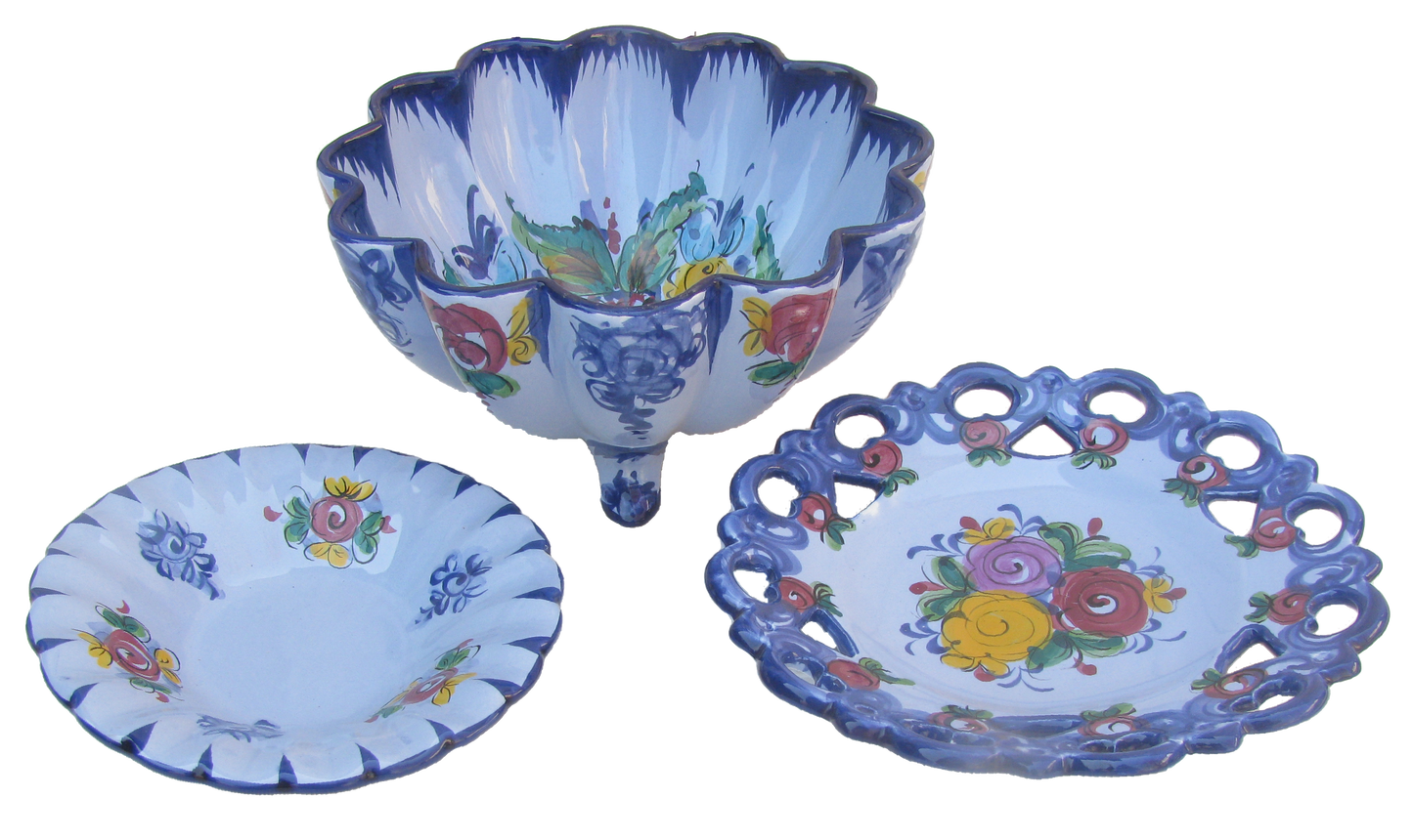 Collection of Vintage Blue Portuguese Terracotta Pottery