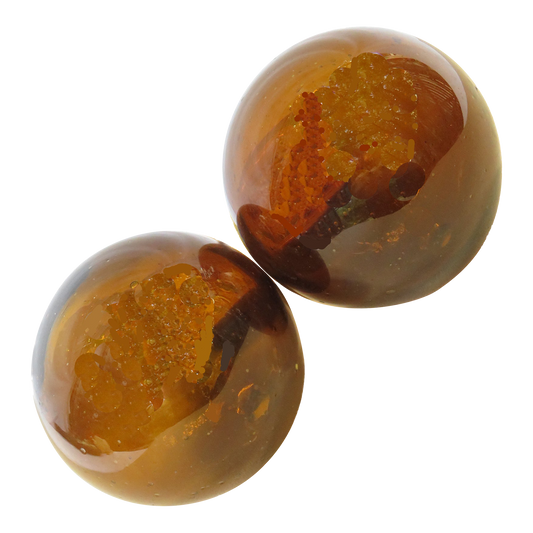 Fall-Hued Sculptural Blown Glass Balls, Pair