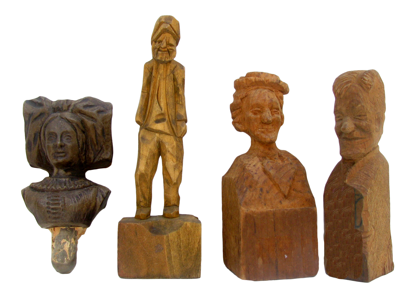 Folk Art Carved Wood Sculpture Collection, Set of 4