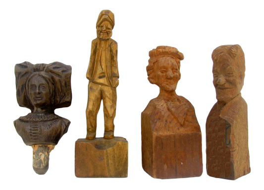 Folk Art Carved Wood Sculpture Collection, Set of 4