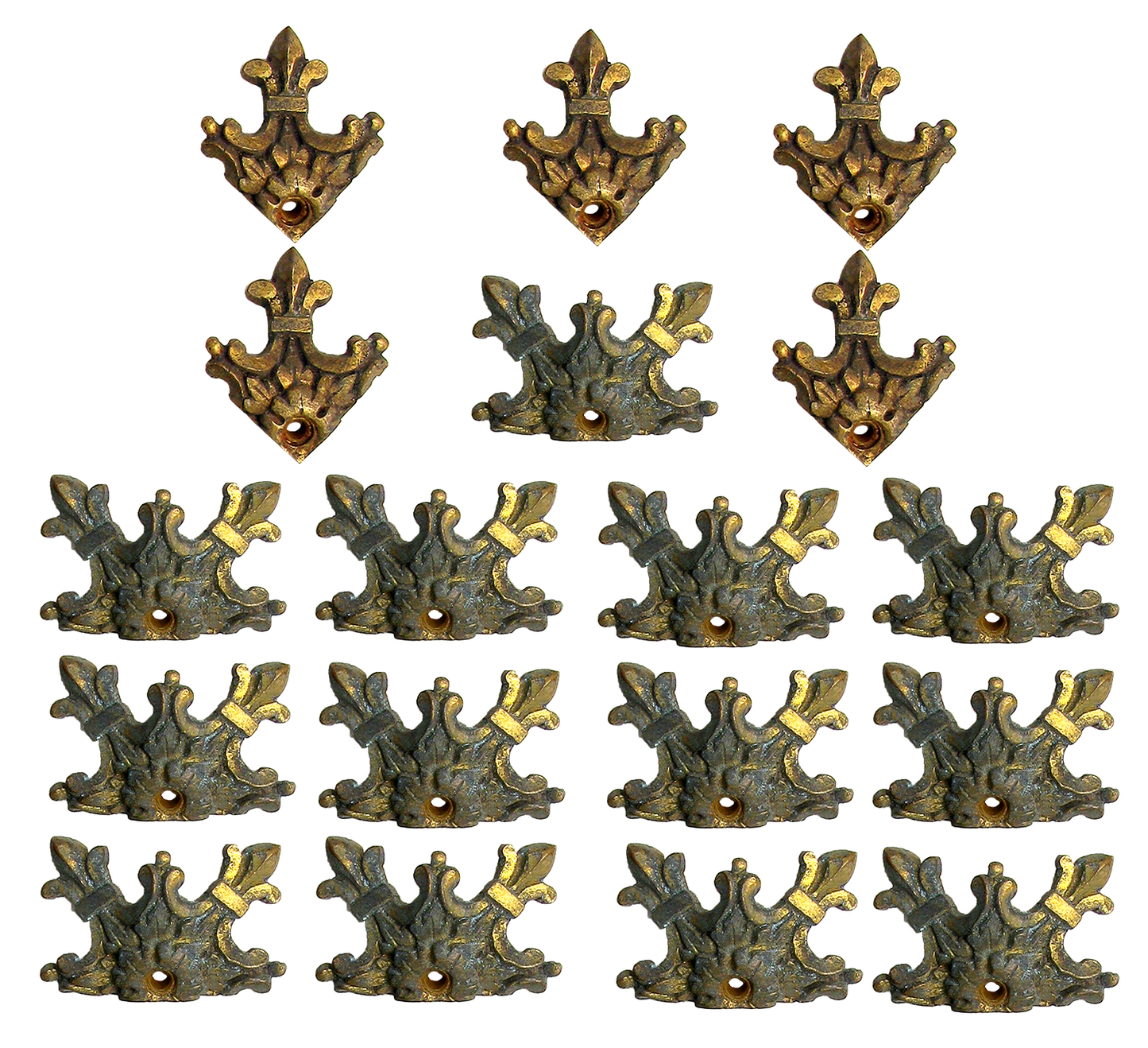 French Antique Bronze Gilt Element Collection, Set of 18