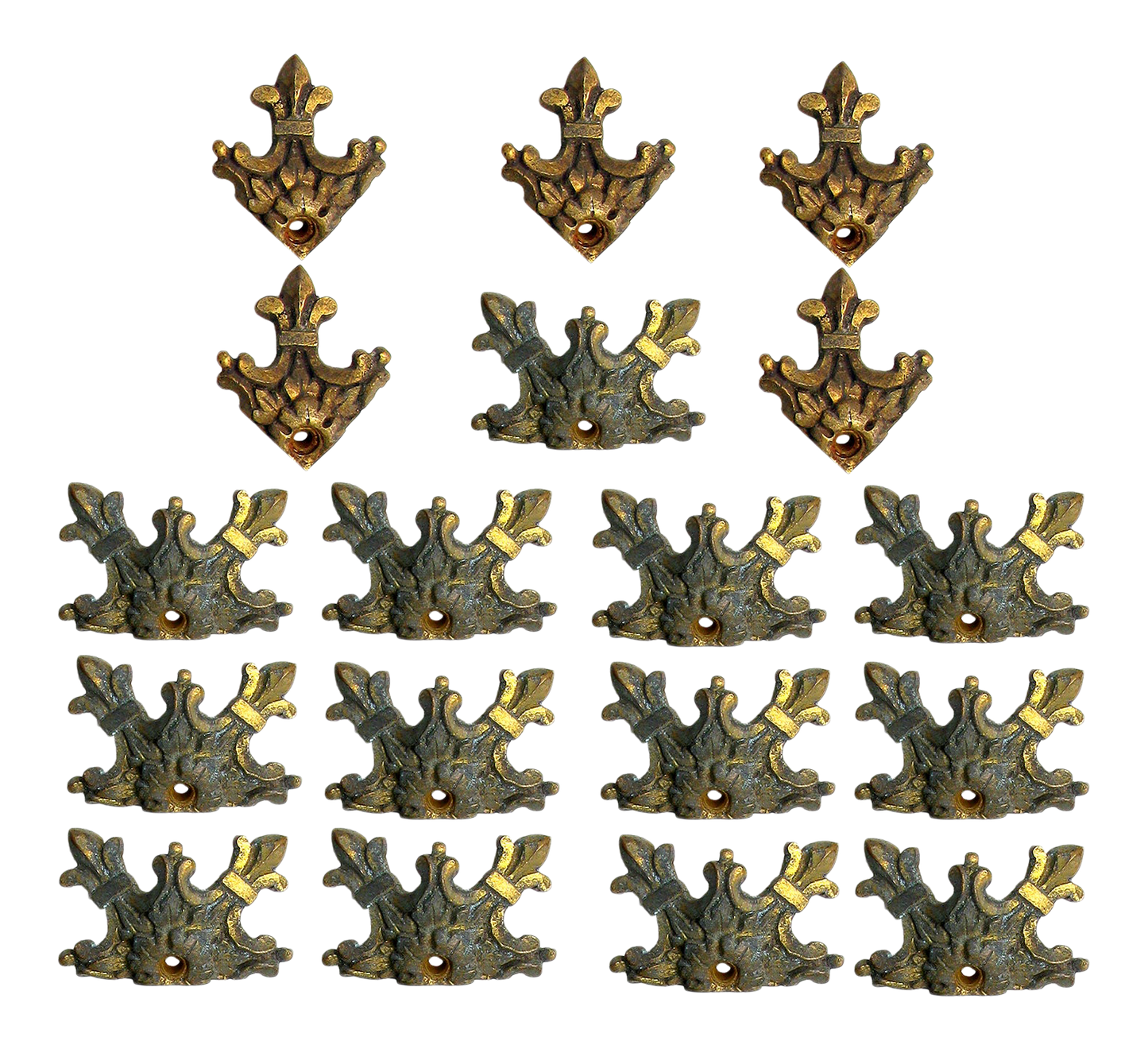 French Antique Bronze Gilt Element Collection, Set of 18