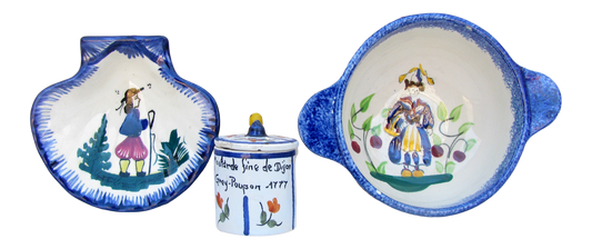 French Quimper Faience Pottery, Set of 3