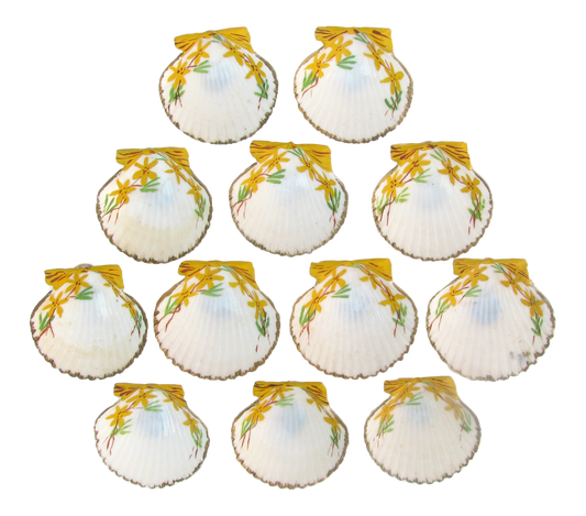 Hand-Painted Natural Shell Butter Pats / Salt Cellars, Set of 12