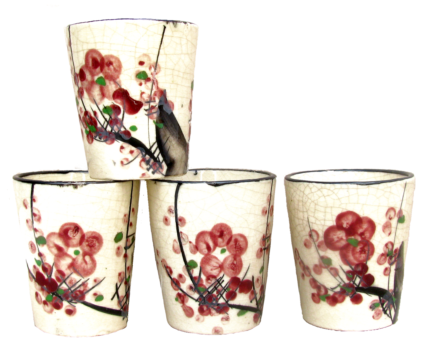 Traditional Japanese Cherry Blossom Tea Cups / Yunomi, Set of 4