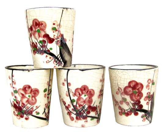 Traditional Japanese Cherry Blossom Tea Cups / Yunomi, Set of 4