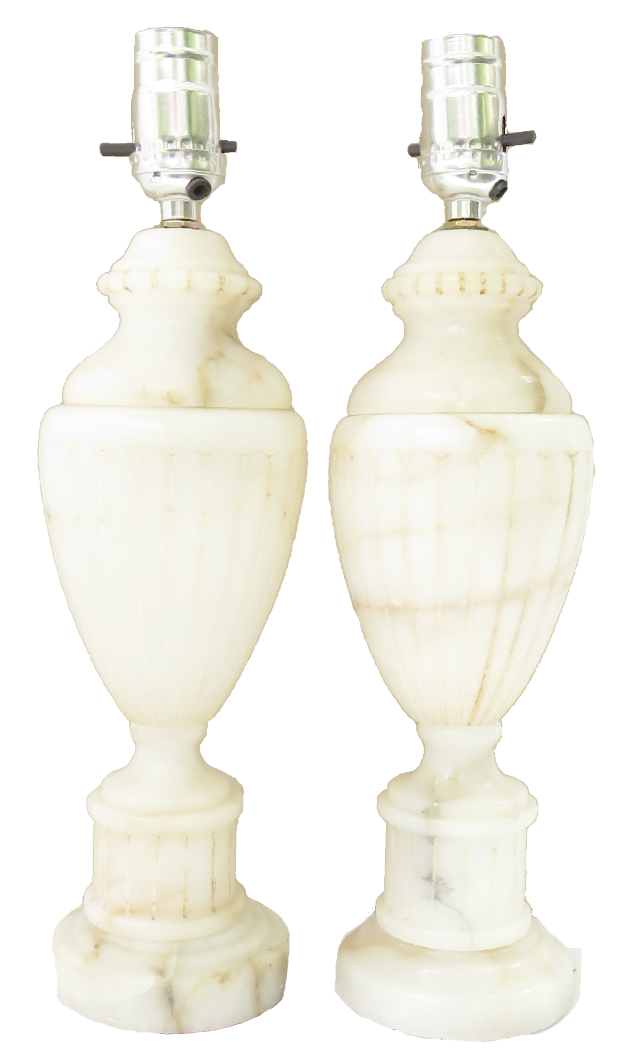 Large Neoclassical White Marble Urn Table Lamps, Pair