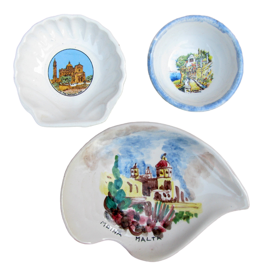 Mediterranean Island Souvenir Dishes, Set of 3