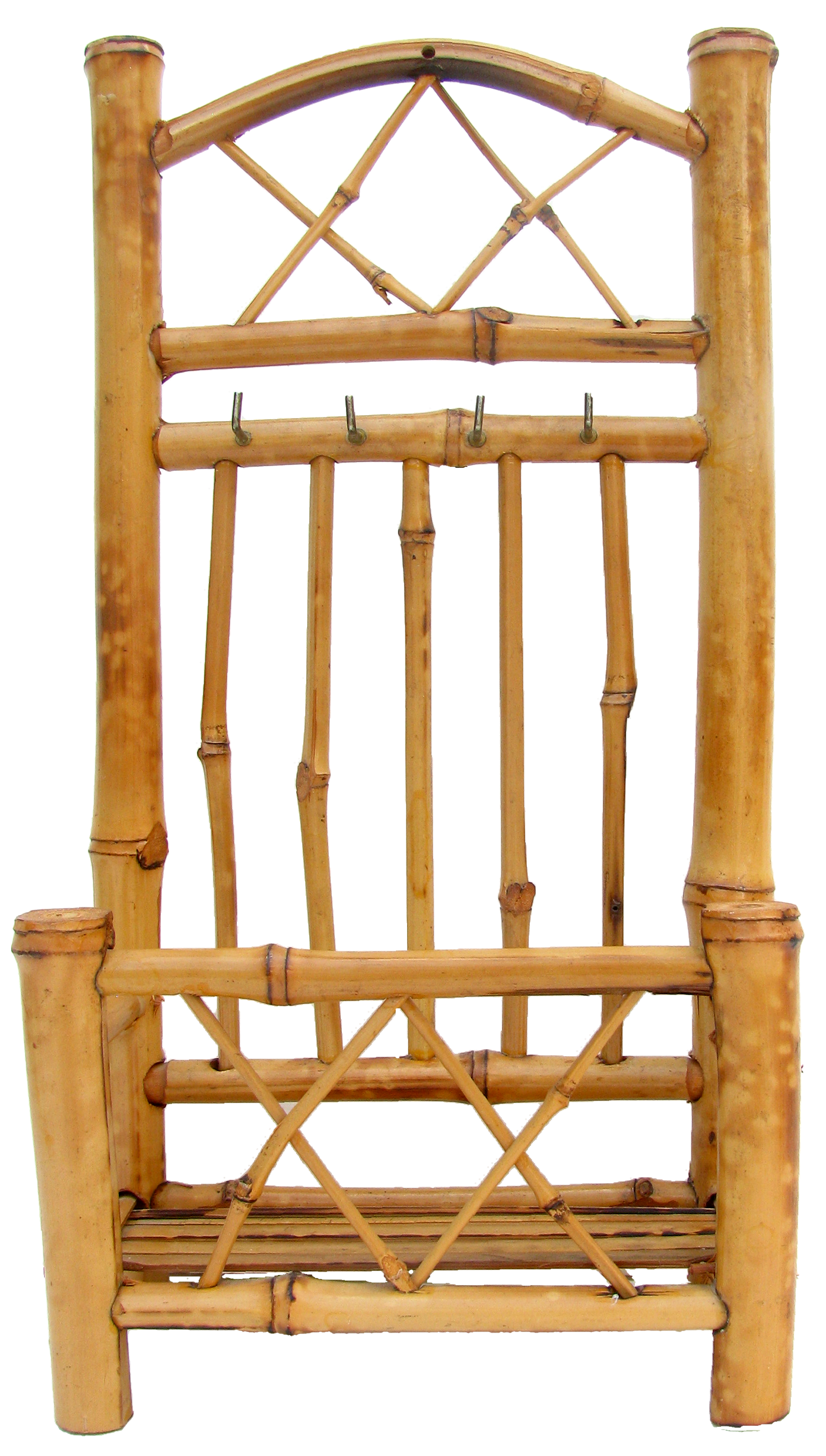 Midcentury Bamboo / Rattan Key Holder & Phone / Mail Organizer