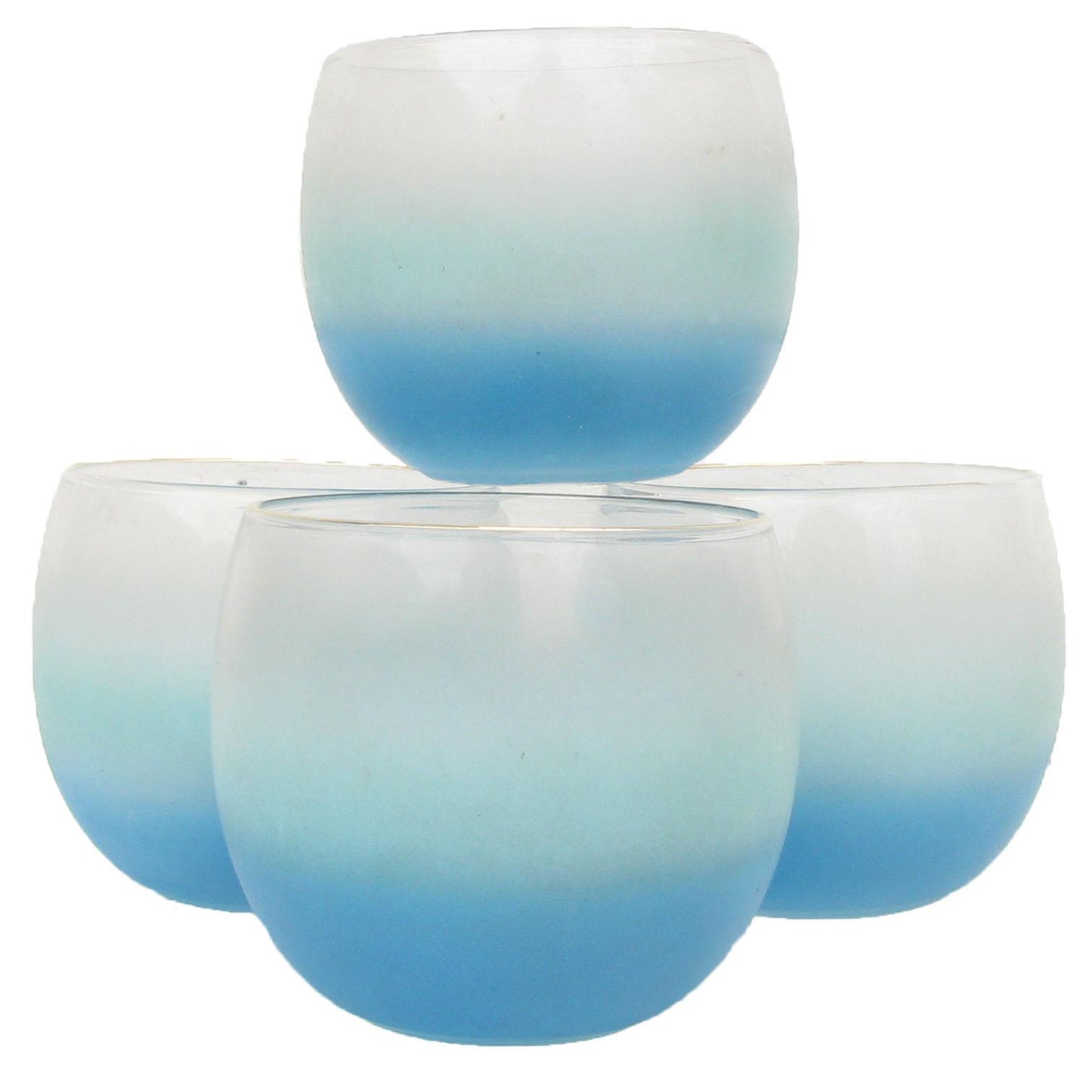 Midcentury Blue Ombre Roly Poly Glasses, Set of 4