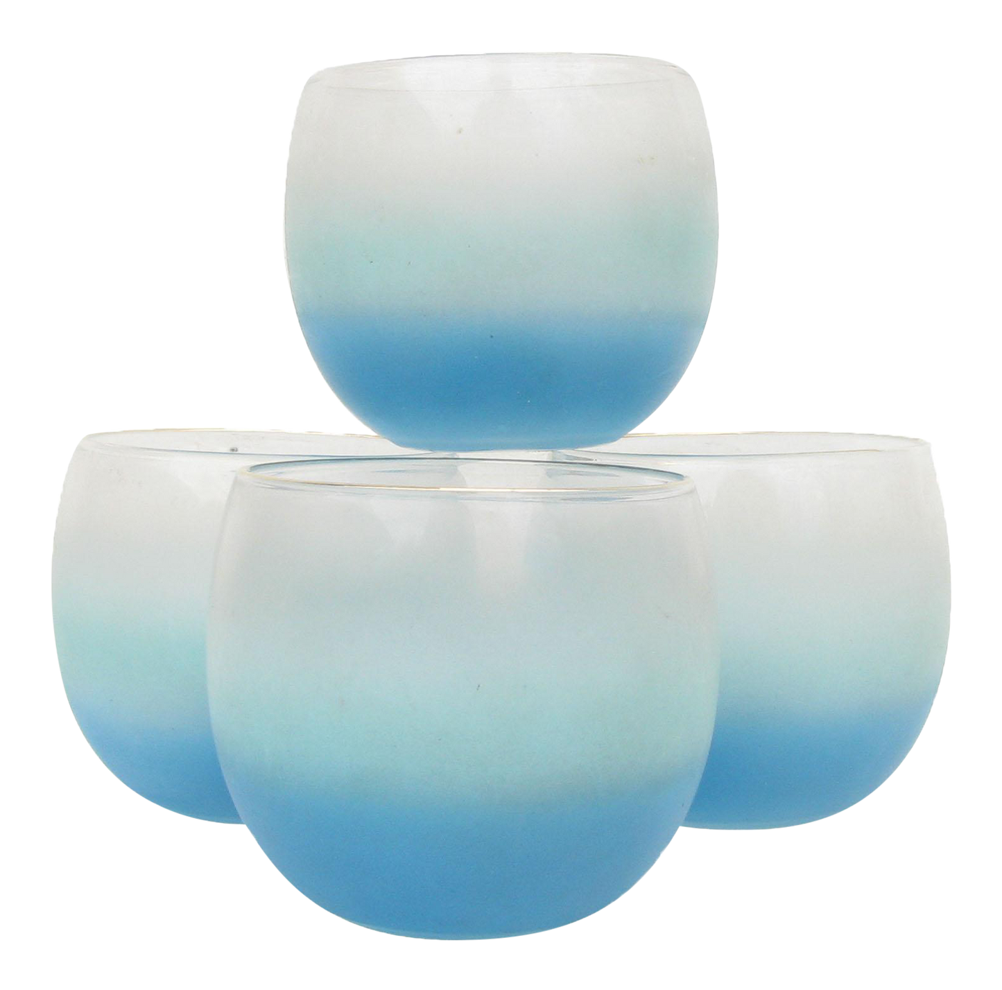 Midcentury Blue Ombre Roly Poly Glasses, Set of 4