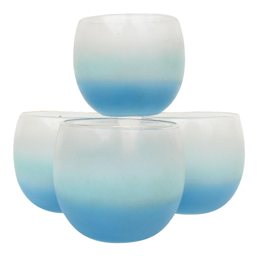 Midcentury Blue Ombre Roly Poly Glasses, Set of 4