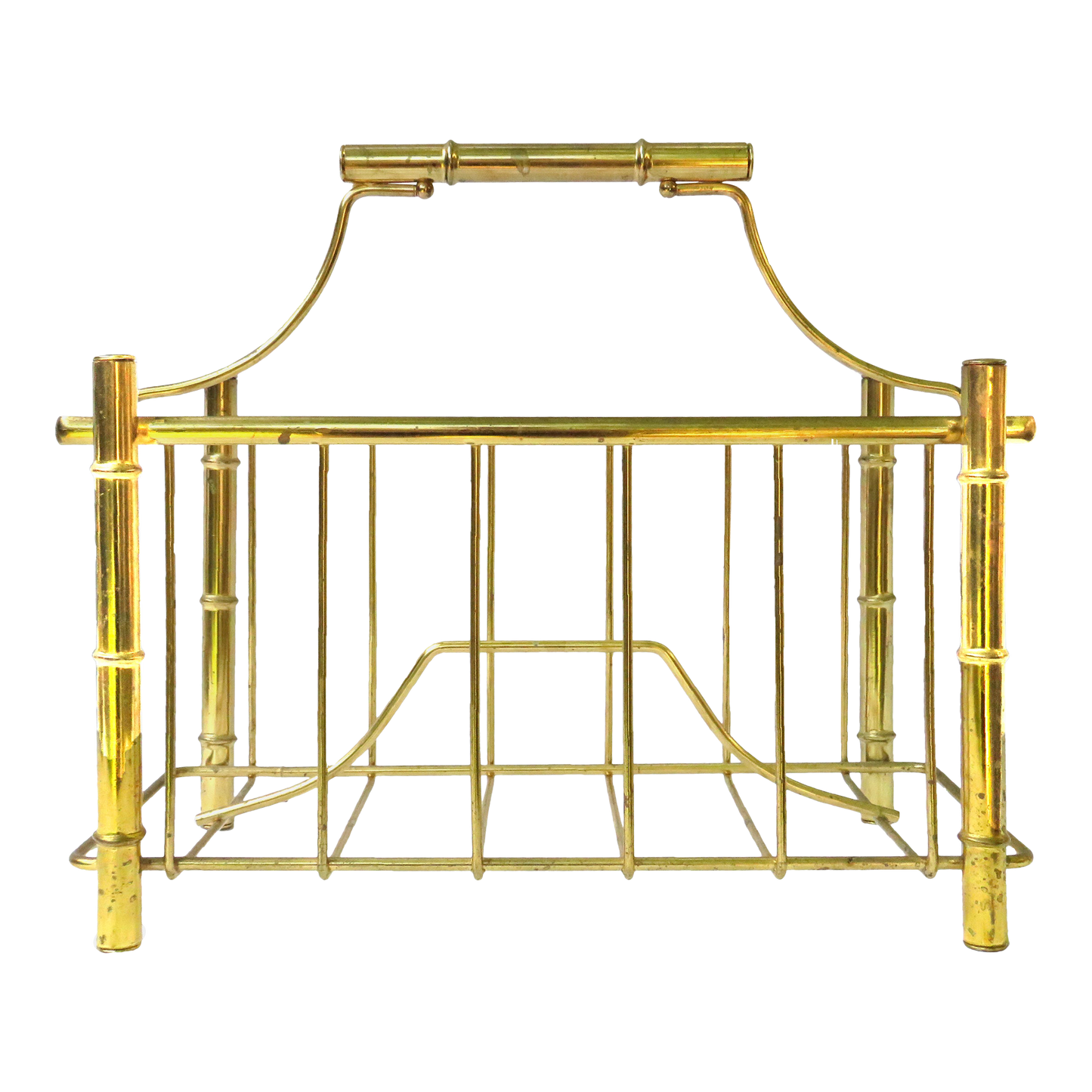 Midcentury Chinoiserie Brass Faux Bamboo Pagoda Magazine Rack