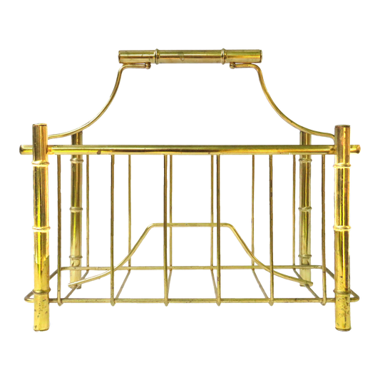 Midcentury Chinoiserie Brass Faux Bamboo Pagoda Magazine Rack