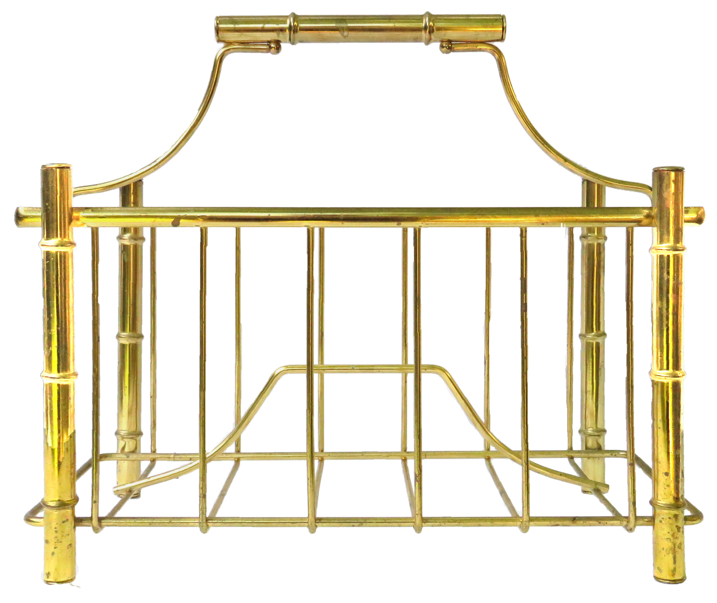 Midcentury Chinoiserie Brass Faux Bamboo Pagoda Magazine Rack