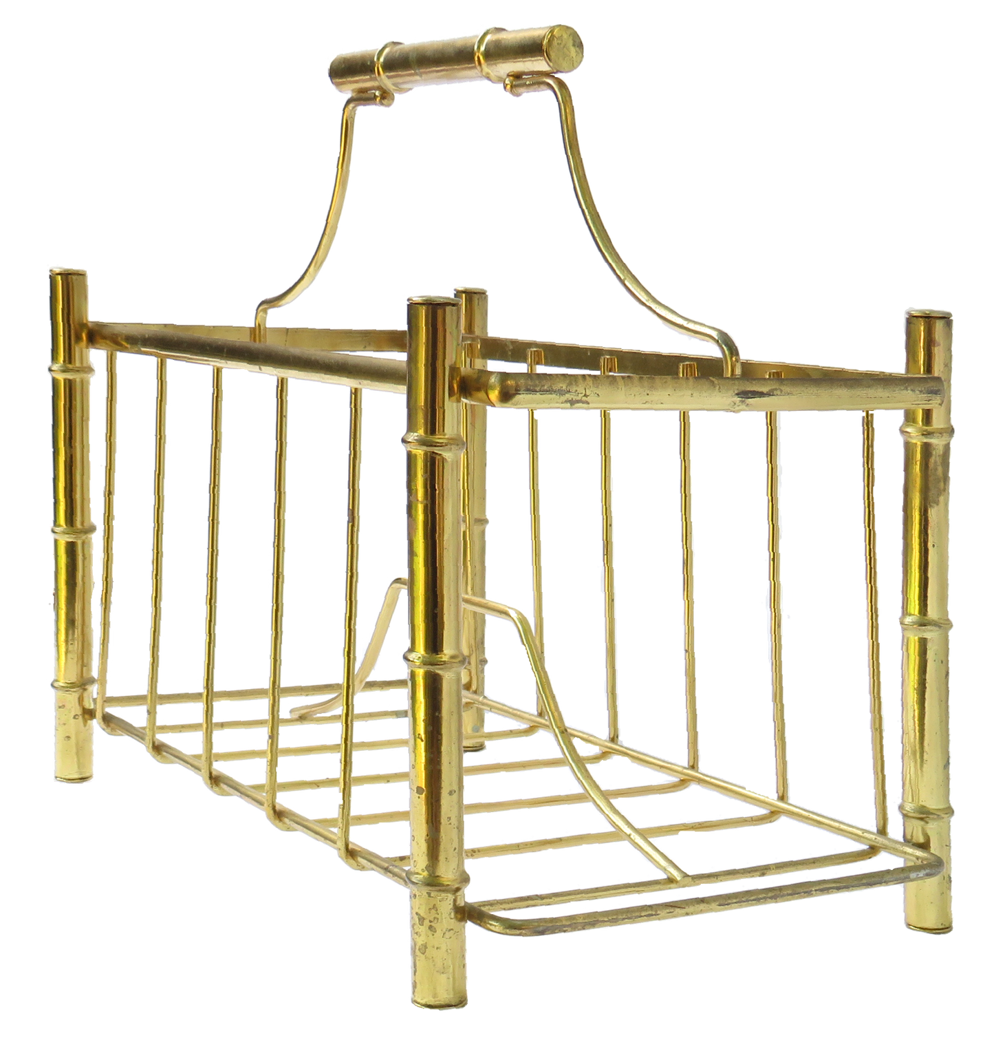 Midcentury Chinoiserie Brass Faux Bamboo Pagoda Magazine Rack