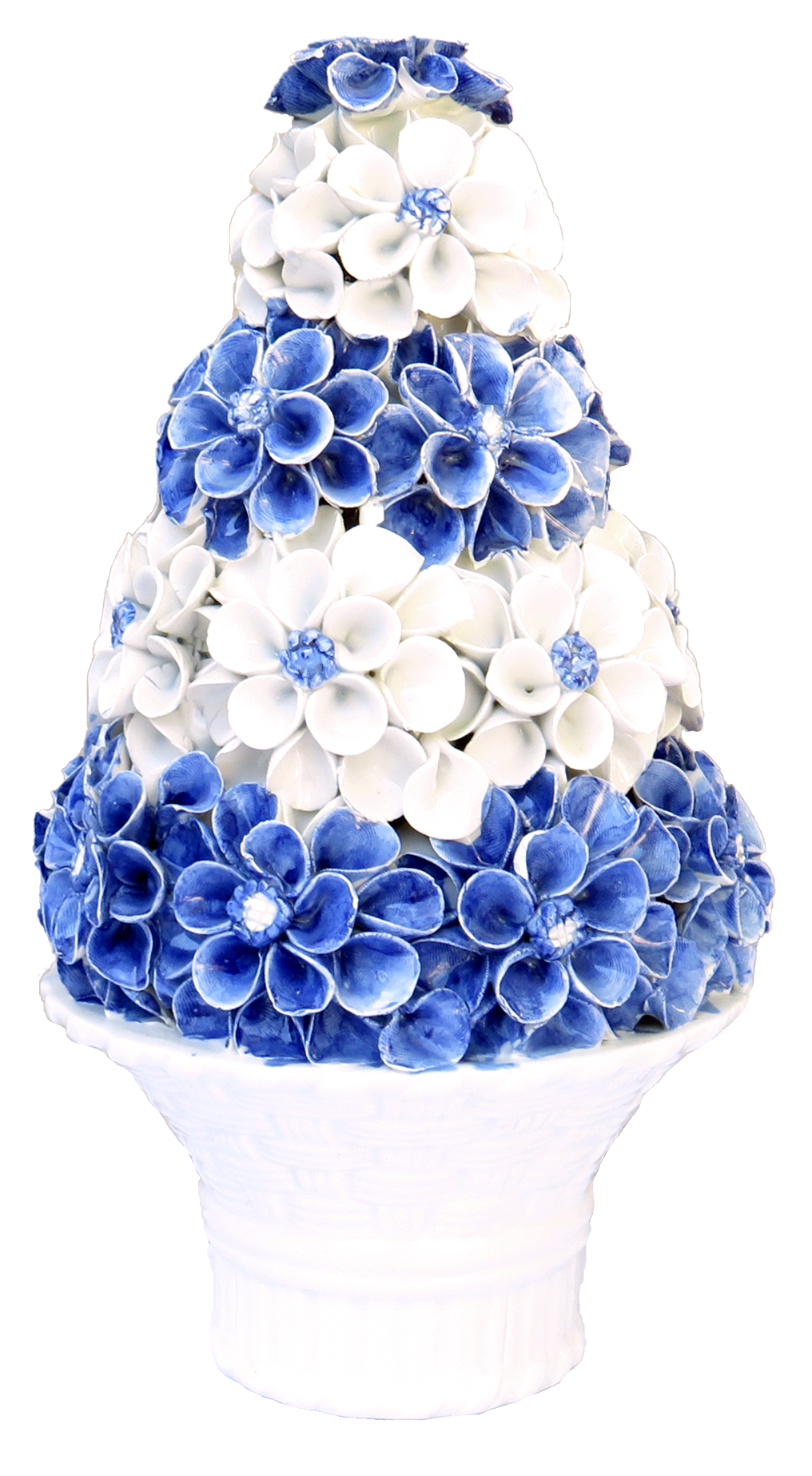 Midcentury Italian Blue & White Porcelain Floral Topiary