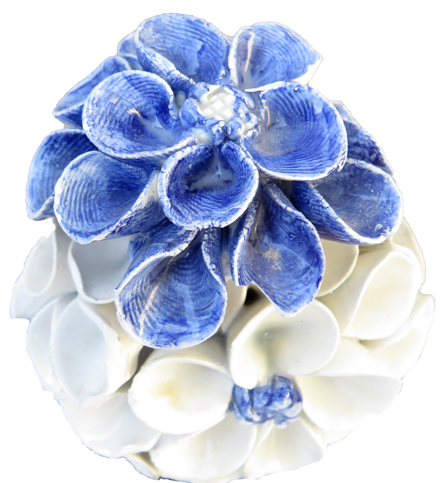 Midcentury Italian Blue & White Porcelain Floral Topiary