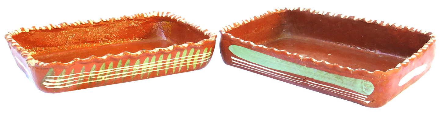 Midcentury Mexican Handpainted Bandera Redware Terracotta Bowls / Casseroles, Pair