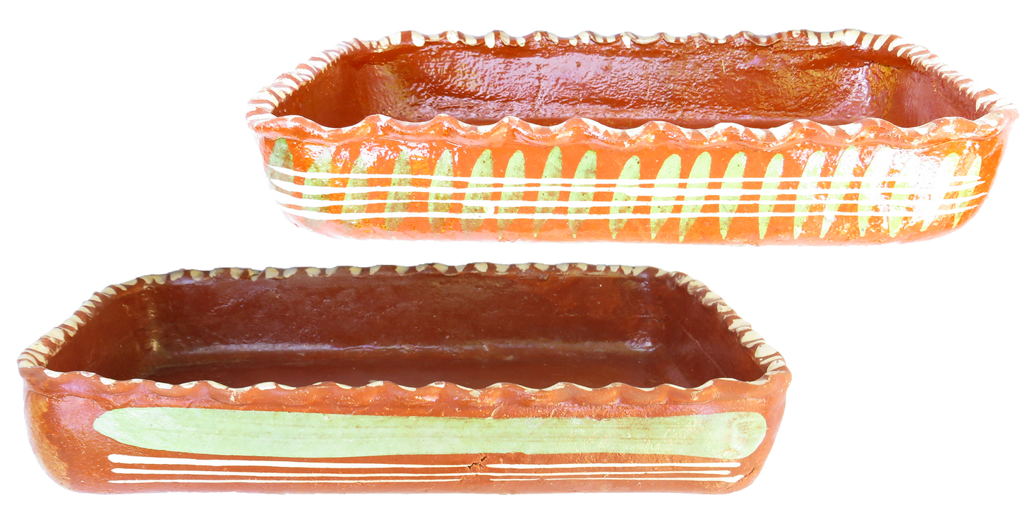 Midcentury Mexican Handpainted Bandera Redware Terracotta Bowls / Casseroles, Pair