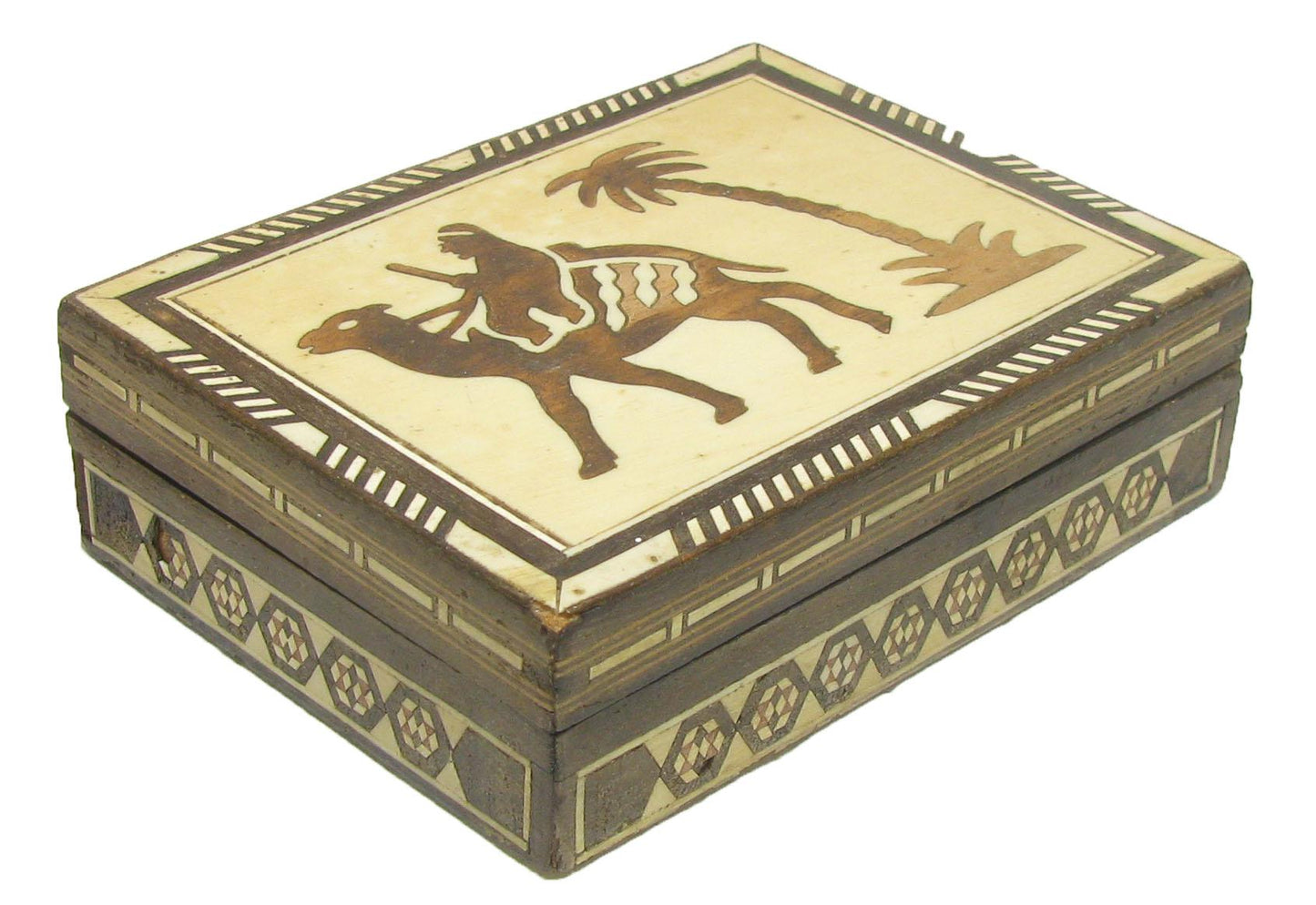 Vintage Boho Chic Moroccan Wood Marquetry Box