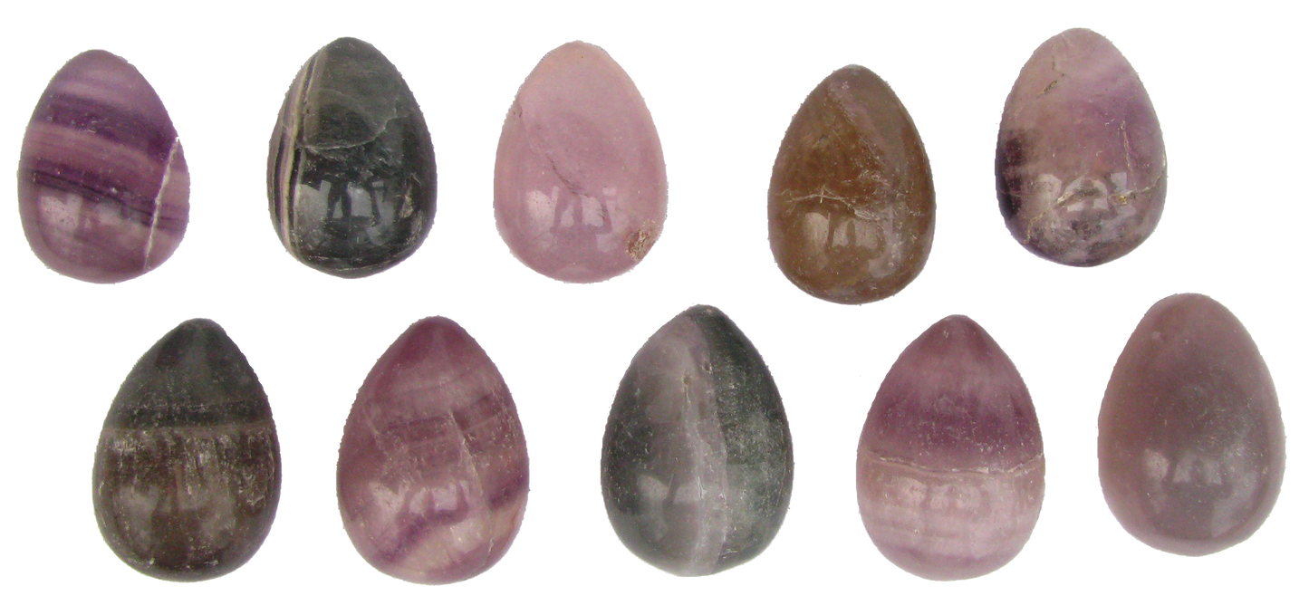 Petite Carved & Polished Fluorite Stone Egg Collection, Set of 10