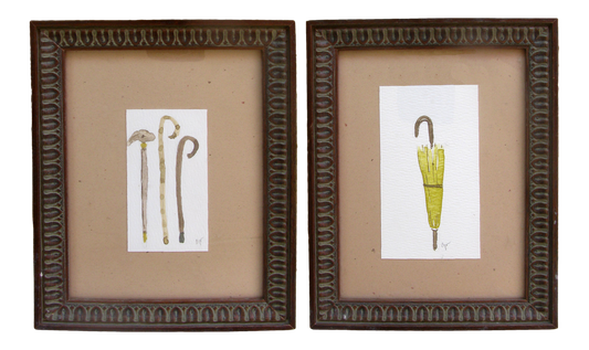 Petite Framed Watercolors, Pair