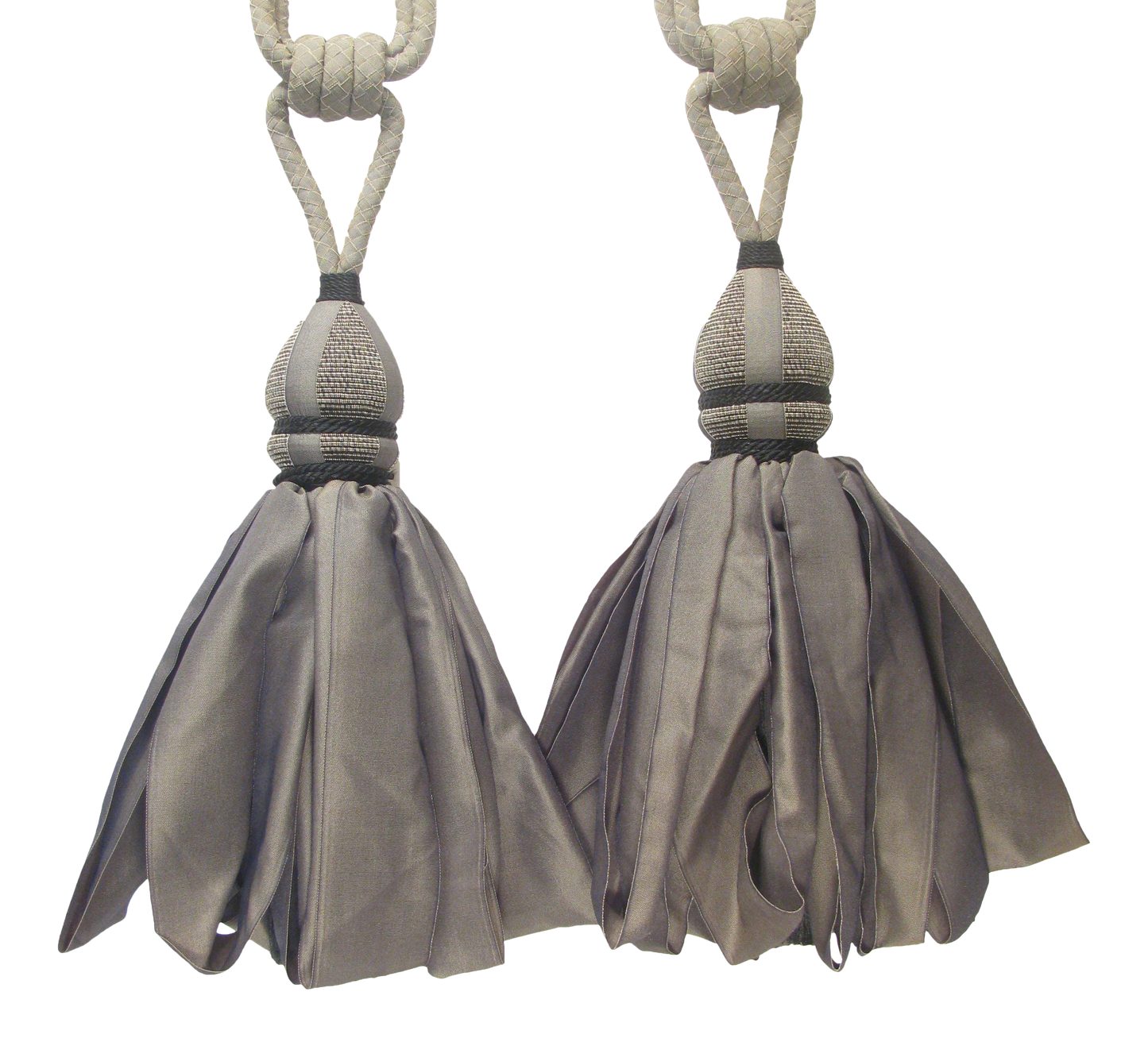 Pewter & Black Tiebacks With Ballgown Tassels - a Pair