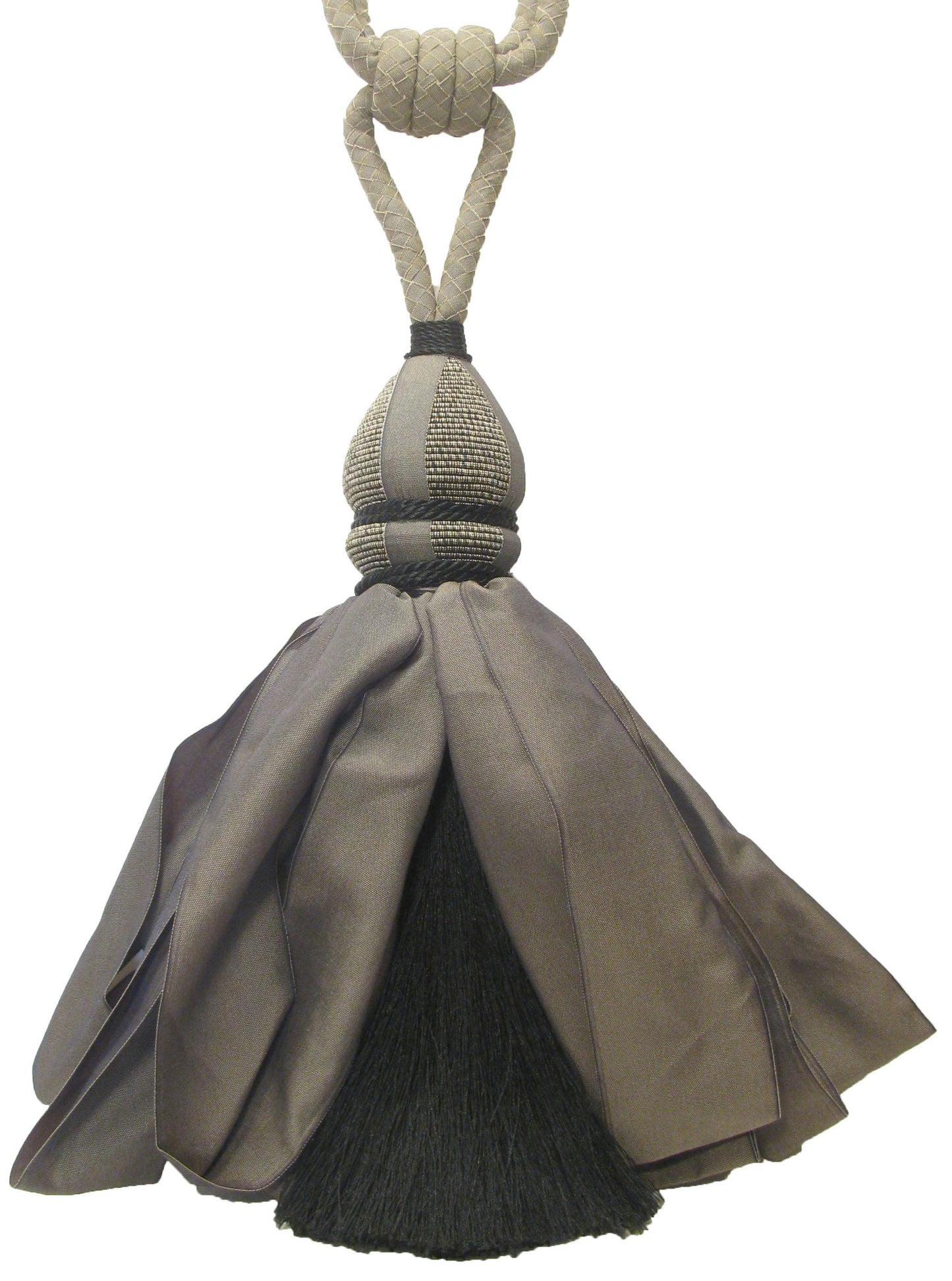 Pewter & Black Tiebacks With Ballgown Tassels - a Pair