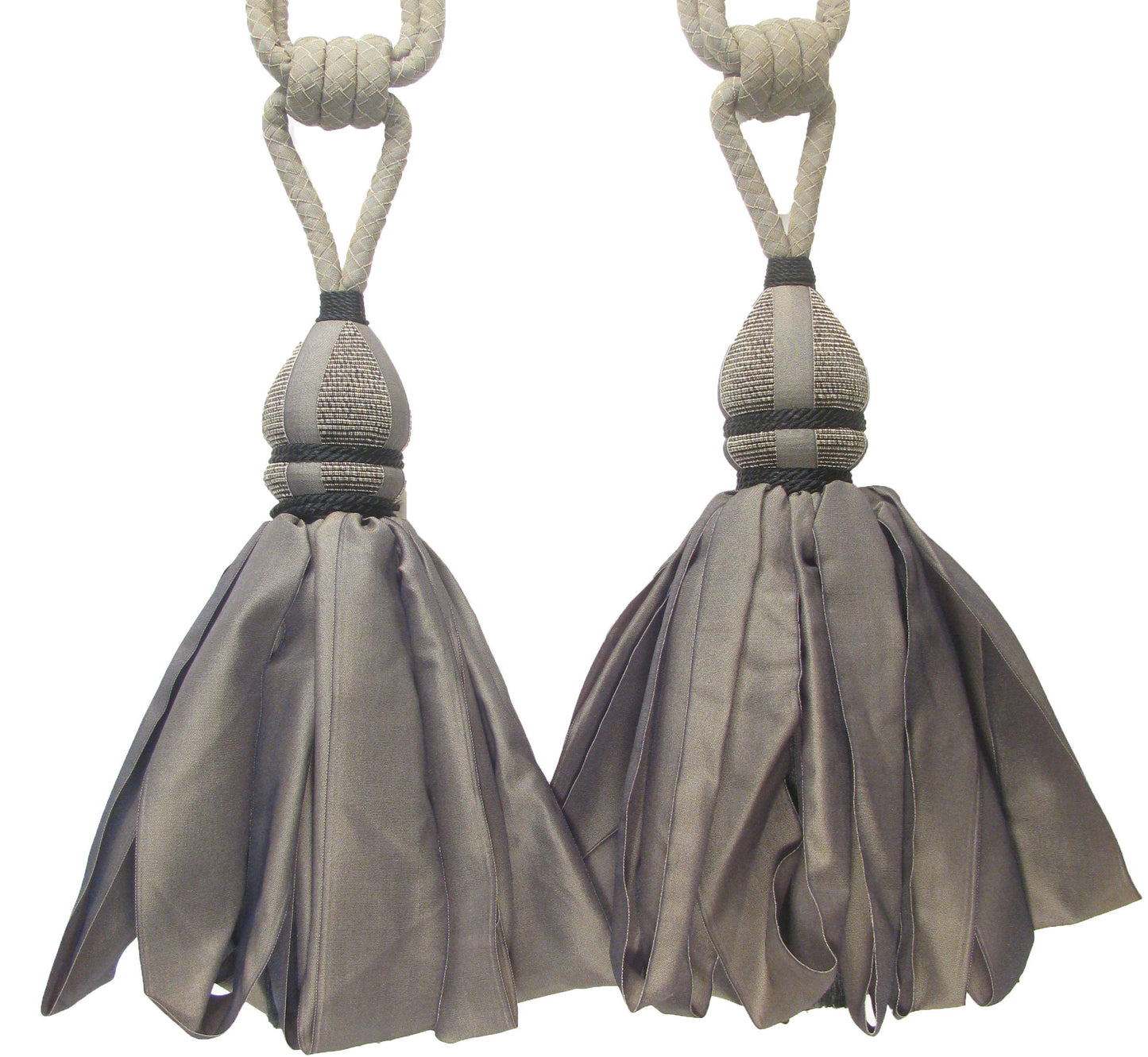 Pewter & Black Tiebacks With Ballgown Tassels - a Pair