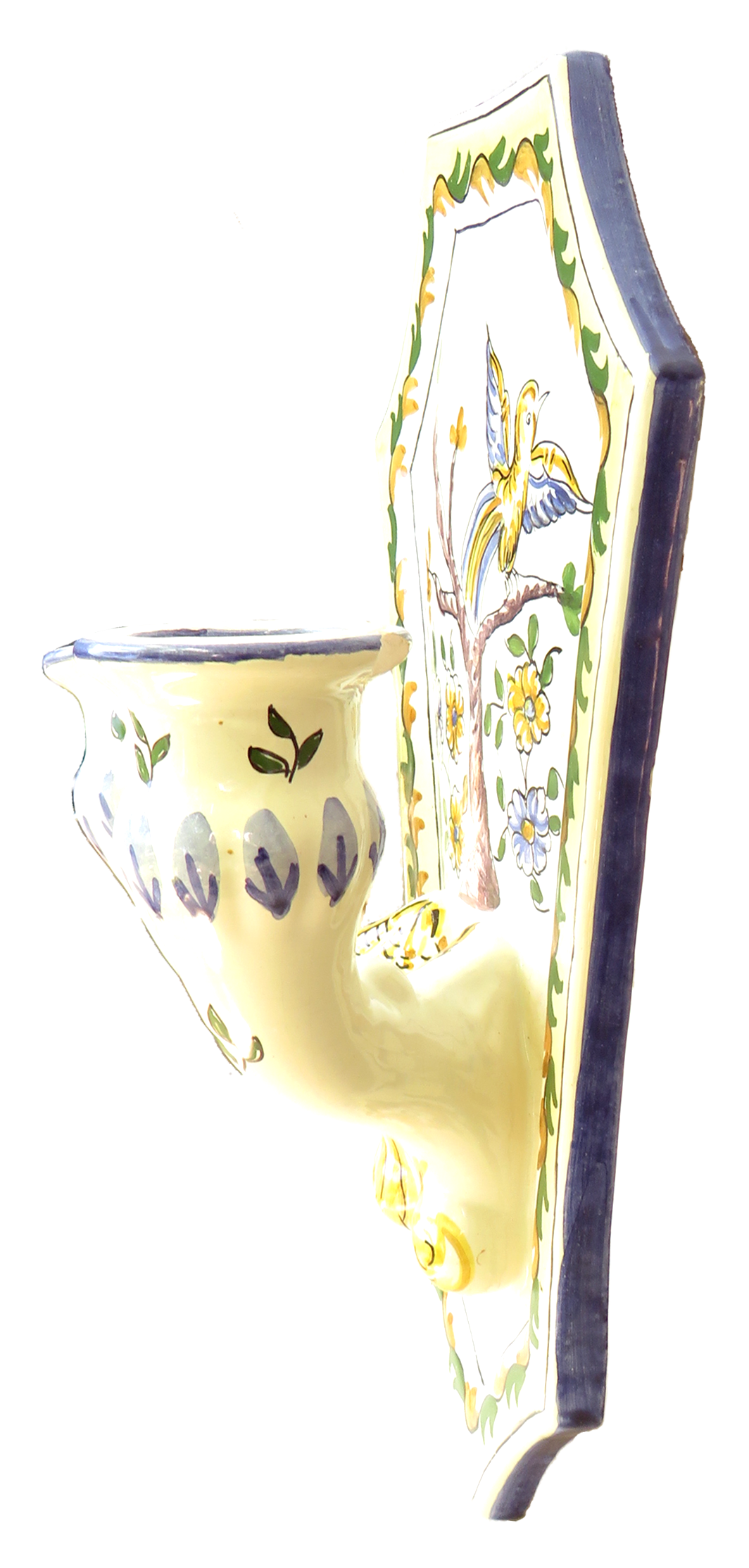 Portuguese Handpainted 2-Arm Pottery Candle Sconce