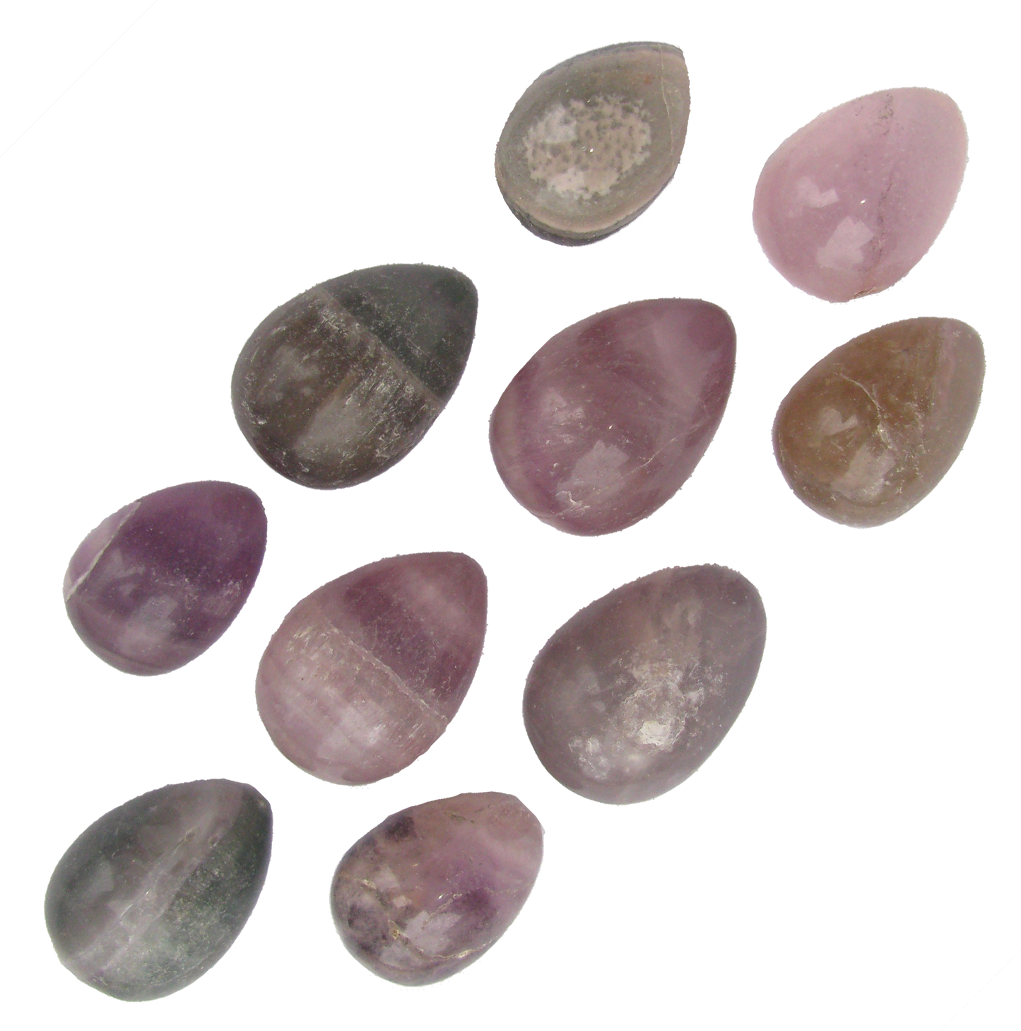 Petite Carved & Polished Fluorite Stone Egg Collection, Set of 10