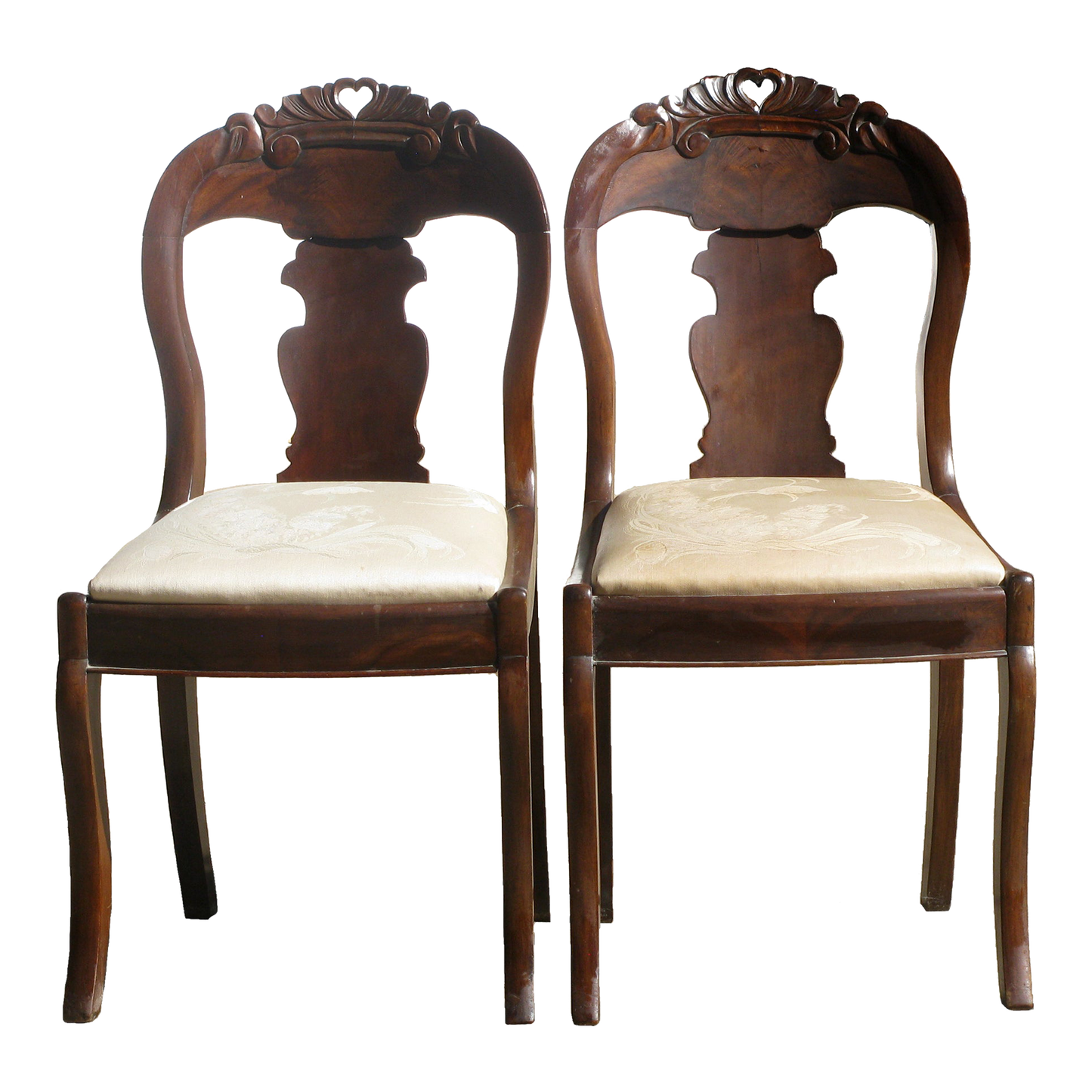 Victorian Mahogany Curved Back Accent / Parlor Chairs, Pair