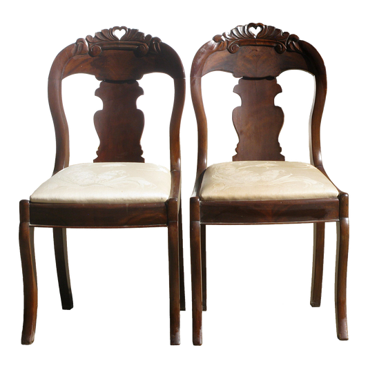 Victorian Mahogany Curved Back Accent / Parlor Chairs, Pair